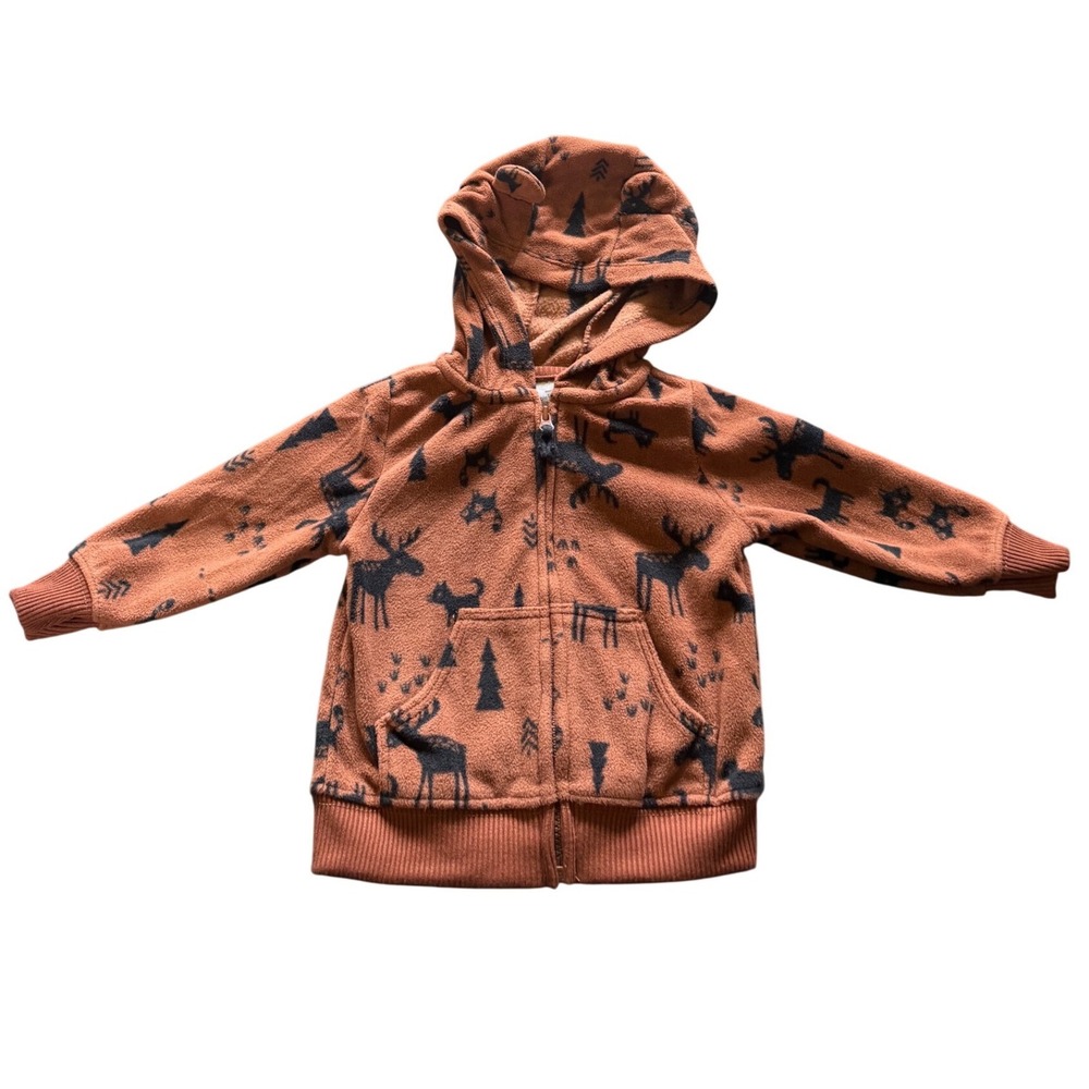 Simple Joys by Carters Baby Fleece Moose Print Zip Hoodie Rust Orange 3-6M